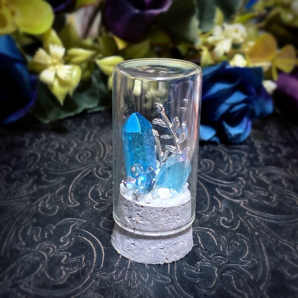 水晶のオブジェ　オーロラブルー×シルバー