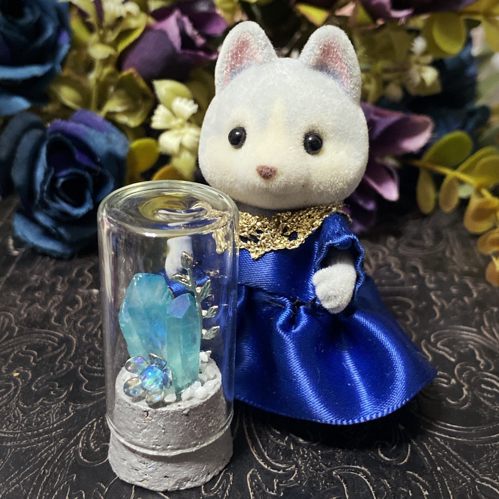 水晶のオブジェ　オーロラブルー×シルバー