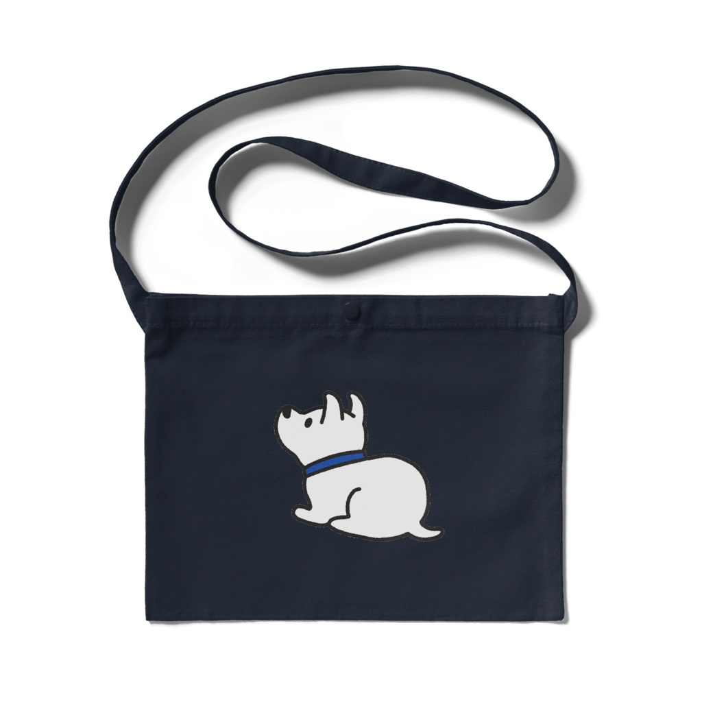 座る犬のサコッシュ（ネイビー）