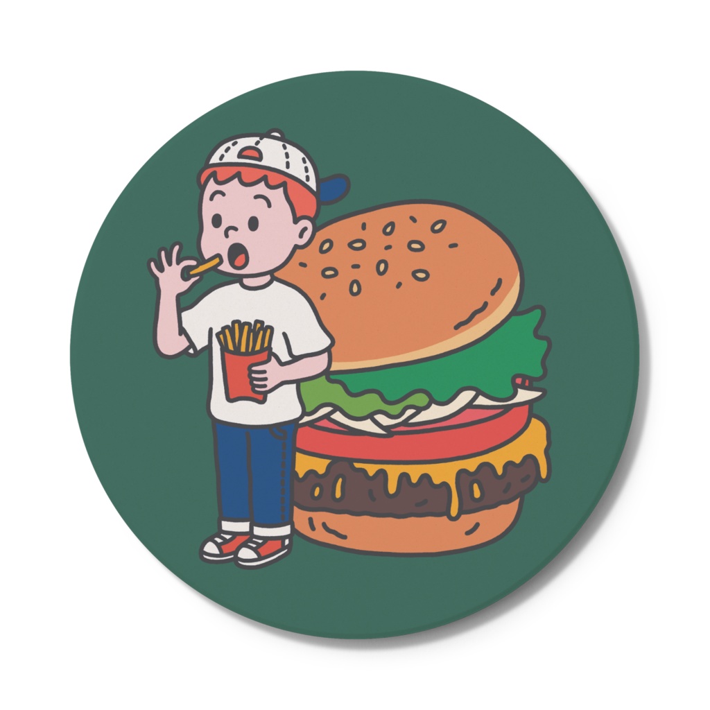 男の子とハンバーガーとポテトのコースター