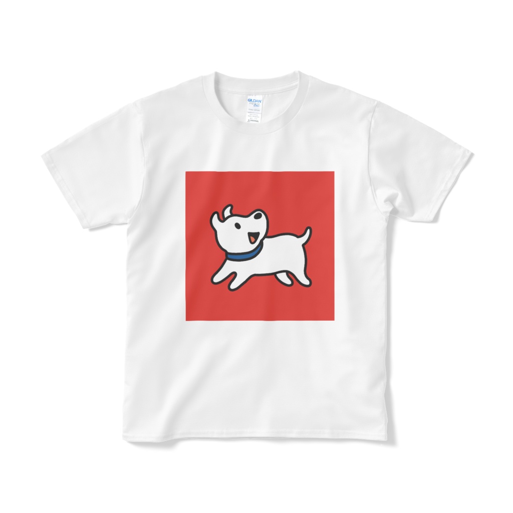 振り返る白い犬のTシャツ