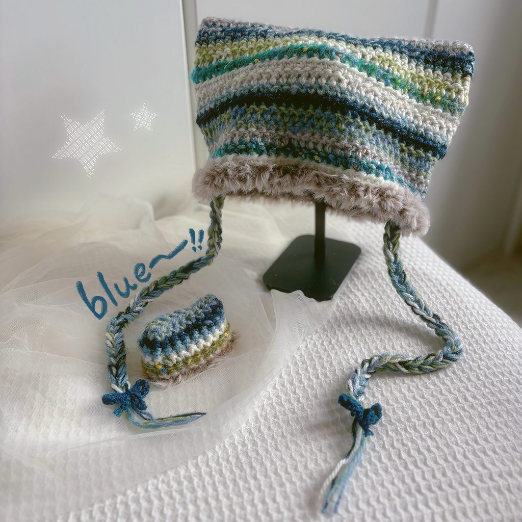 猫耳ニット帽【blue】