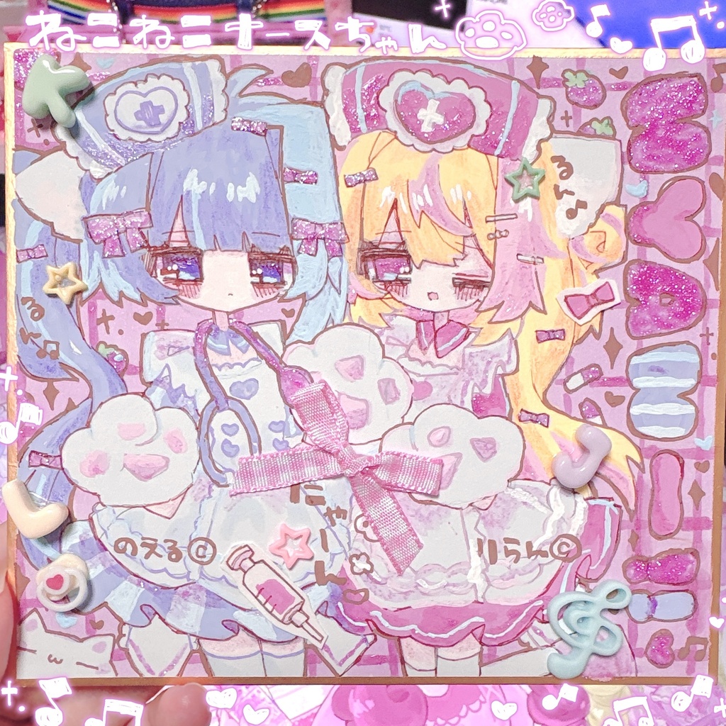 イラスト色紙原画 ♡ ねこねこナースちゃん