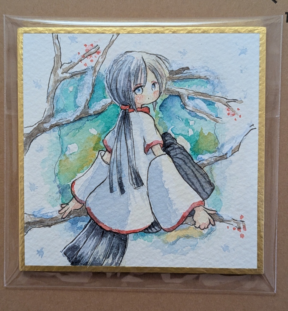 シマエナガちゃん 水彩ミニ色紙 原画 (75x75mm)