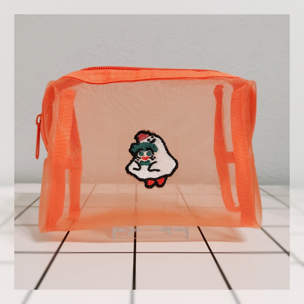 【シーツおばけ】刺繍メッシュポーチ