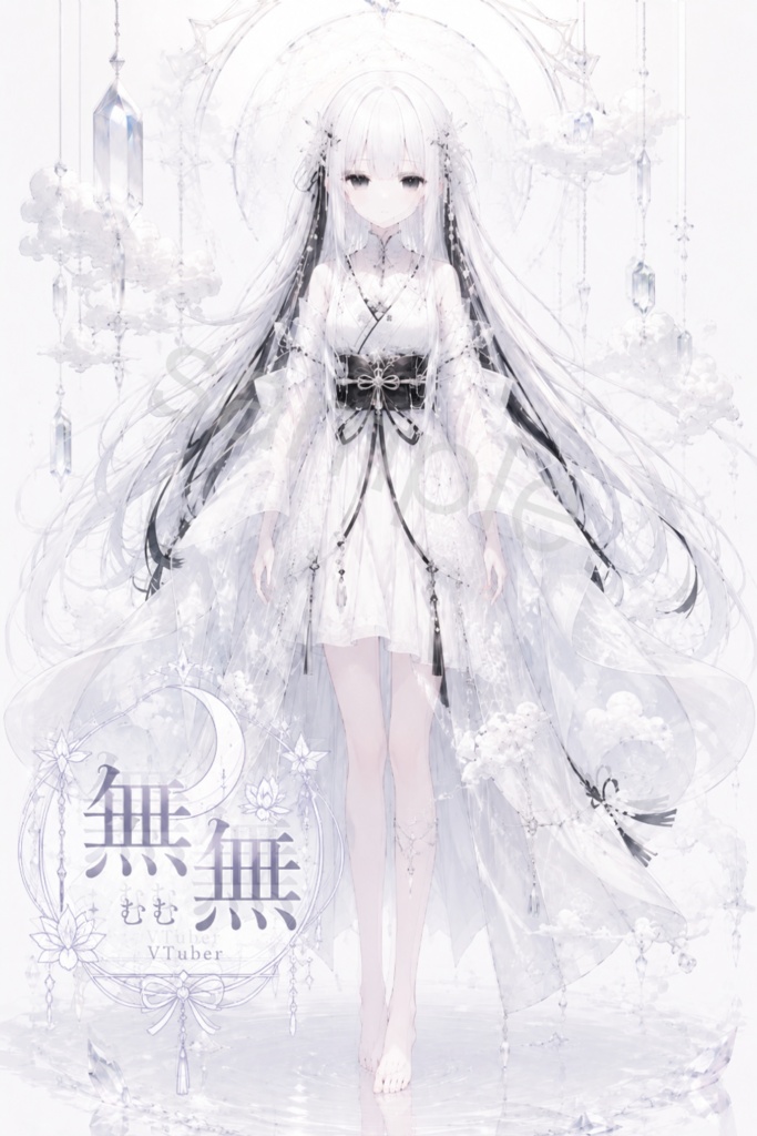 【一点限定】VTuberキャラクター設定案「無無」 夢と水晶の狭間に漂う、白い虚無の少女