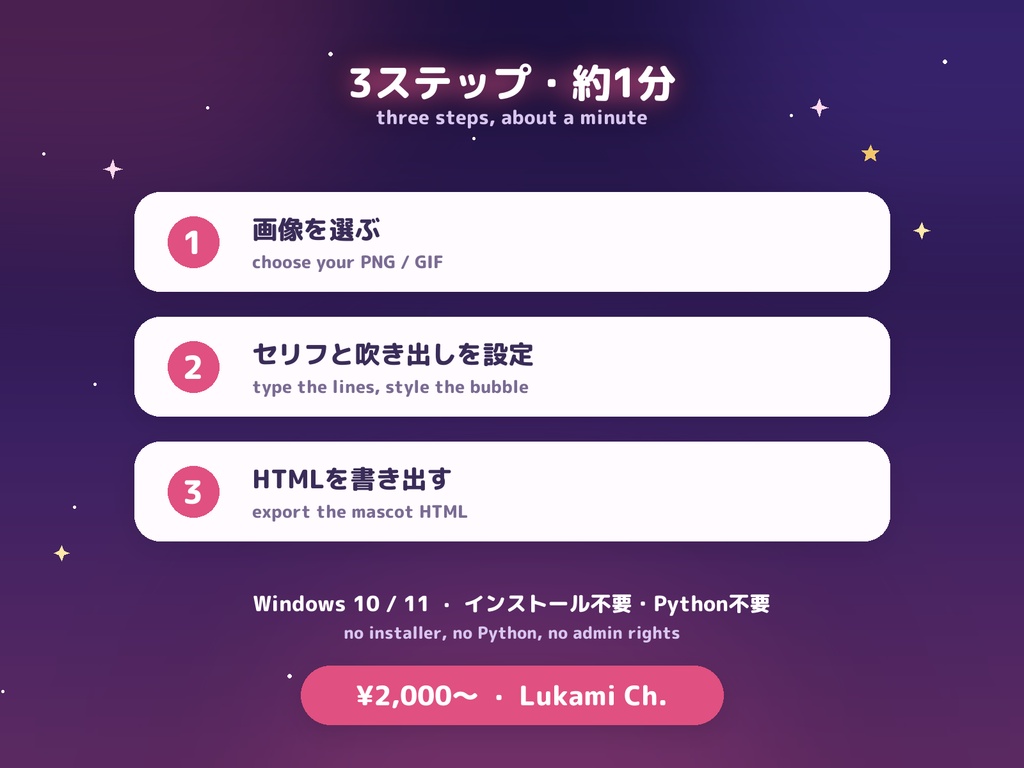 【Windows用ツール】マスコットメーカー — キャラ画像1枚でしゃべる配信マスコットが作れる / Mascot Maker: turn one character image into a talking desktop & stream mascot