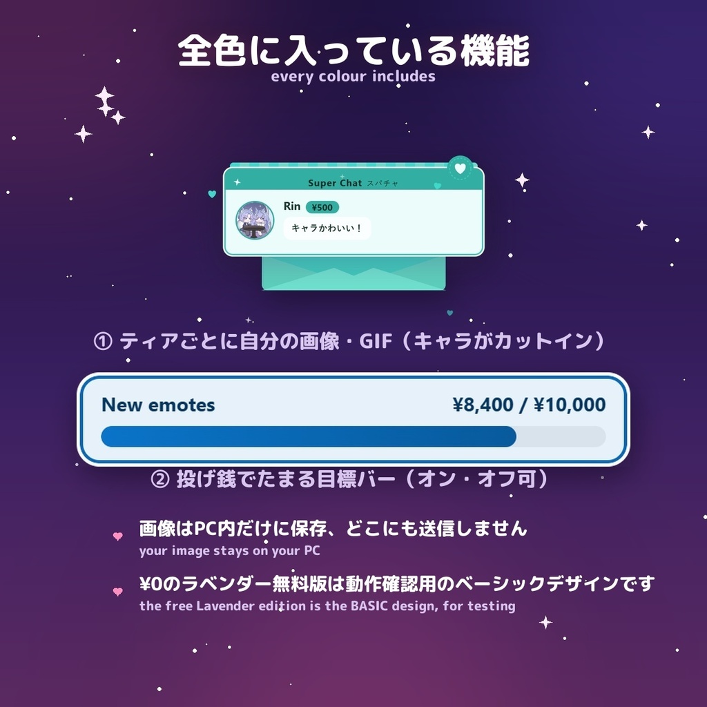 【投げ銭アラート】ラブレター スパチャ・ギフト演出 / Donation Alert Letter for OBS — 金額でSSR演出・16カラー × 日英(無料版あり・わんコメ / Twitch)