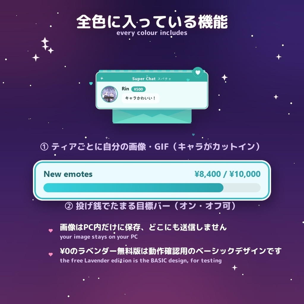 【投げ銭アラート】ラブレター スパチャ・ギフト演出 / Donation Alert Letter for OBS — 金額でSSR演出・16カラー × 日英(無料版あり・わんコメ / Twitch)