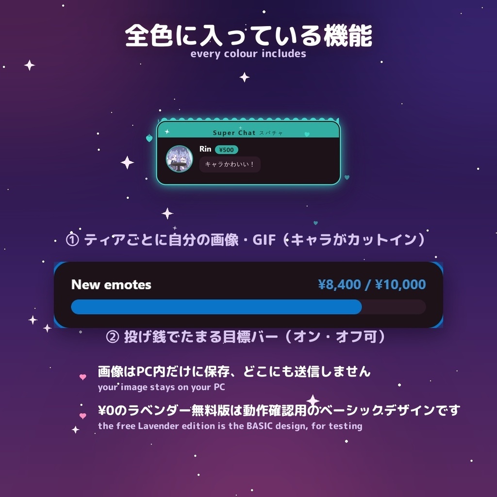 【投げ銭アラート】地雷系ダークキュート スパチャ・ギフト演出 / Donation Alert Jirai for OBS — 金額でSSR演出・16カラー × 日英(無料版あり・わんコメ / Twitch)