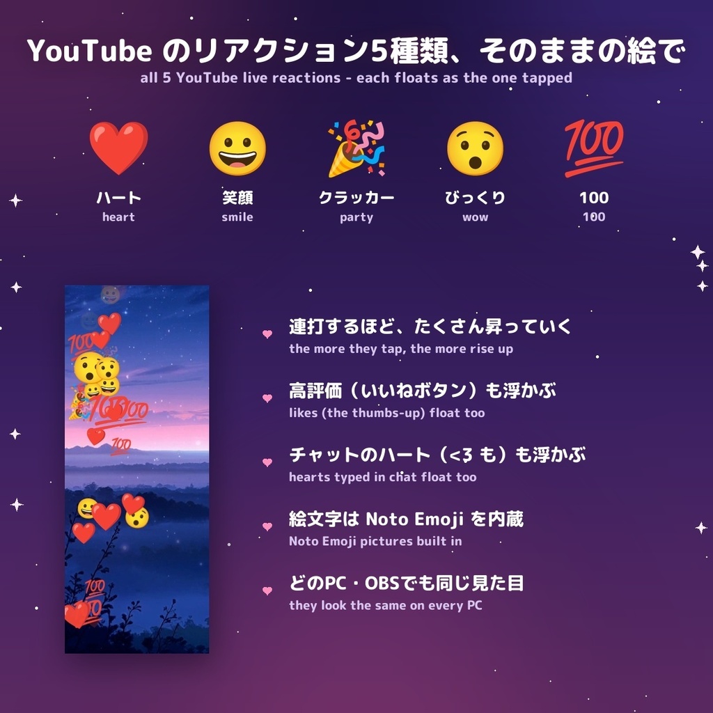 【YouTube・TikTok対応】ハートふわふわ / Heart Float — 視聴者のリアクション連打が、配信画面の端にふわふわ浮かぶオーバーレイ for OBS(わんコメ・TikFinity・Twitch・日英)