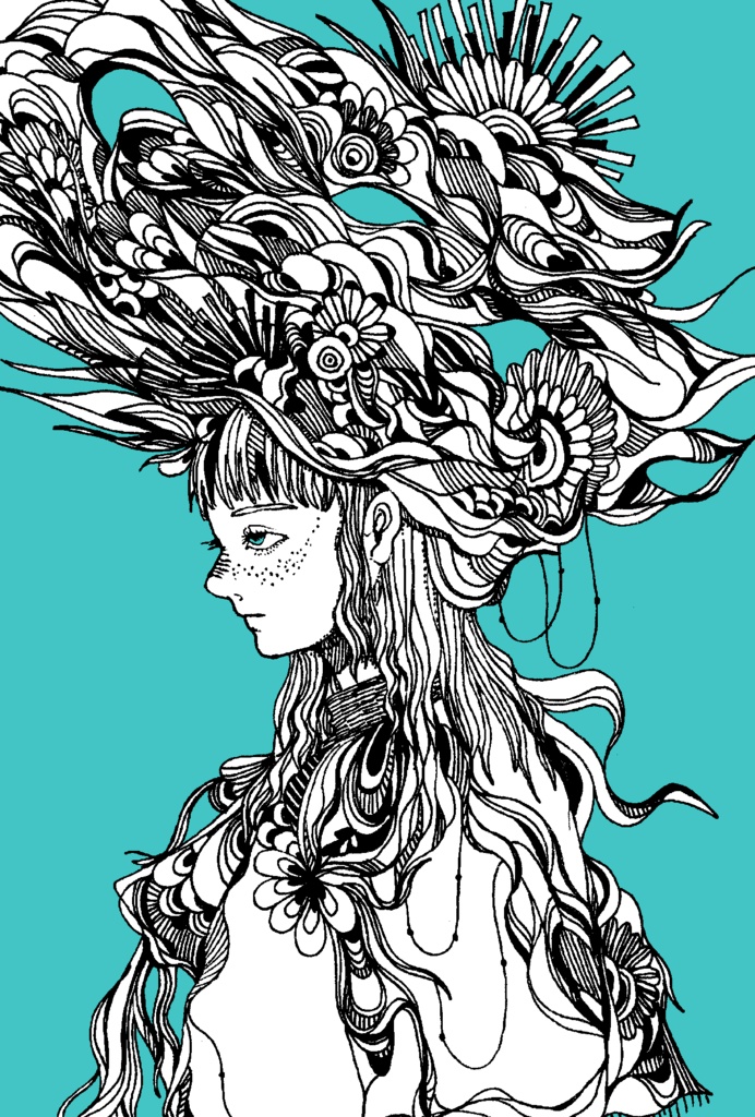 概念少女ペン画ポストカード