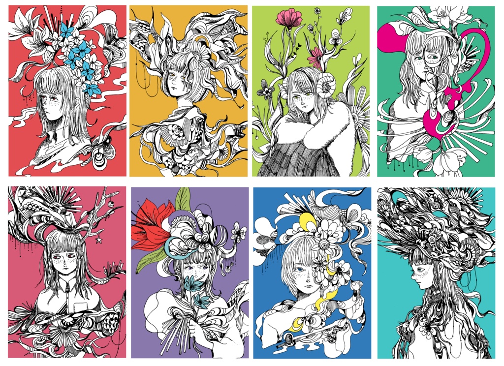 概念少女ペン画ポストカード