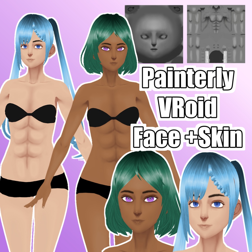 Painterly Face + Skin Textures for VRoid (Female) | VRoid用絵画風顔+肌テクスチャ(女性)