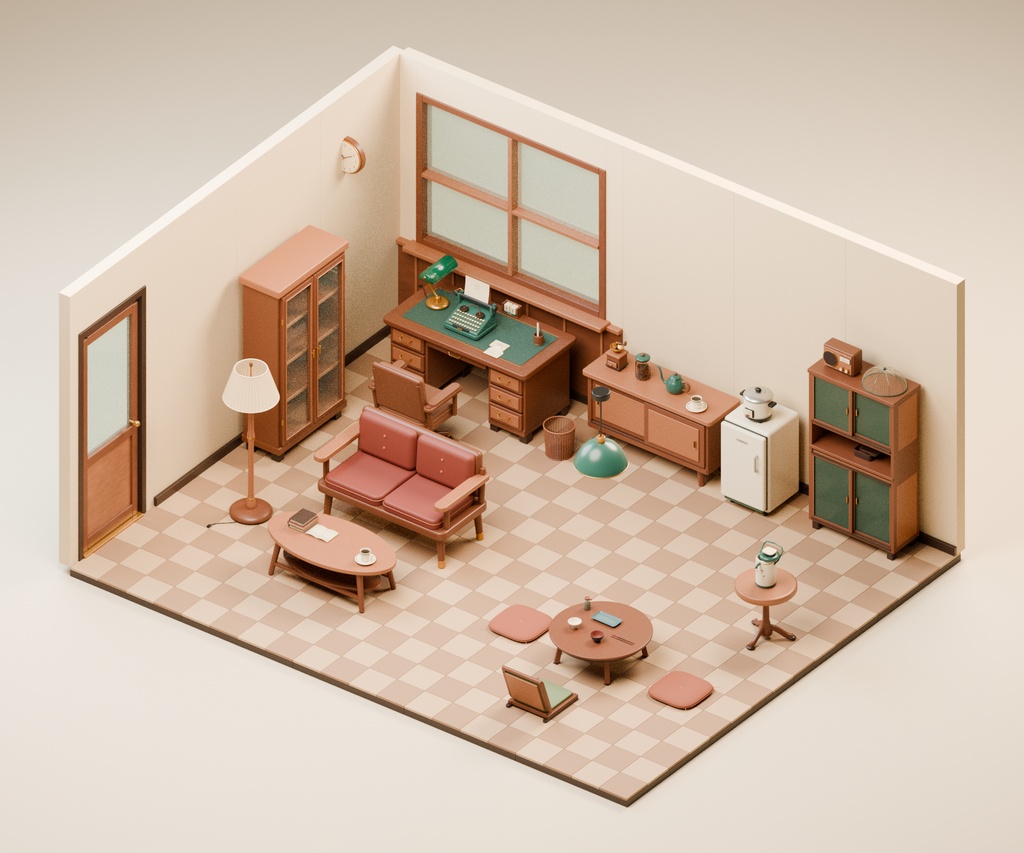 【Blender】昭和レトロ3D素材 3点セット|スタイライズ版・117種類