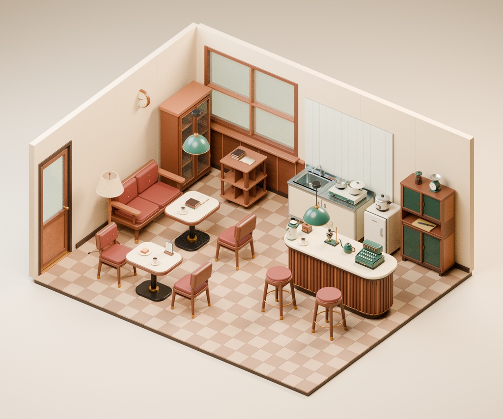 【Blender】昭和レトロ3D素材 3点セット｜スタイライズ版・117種類