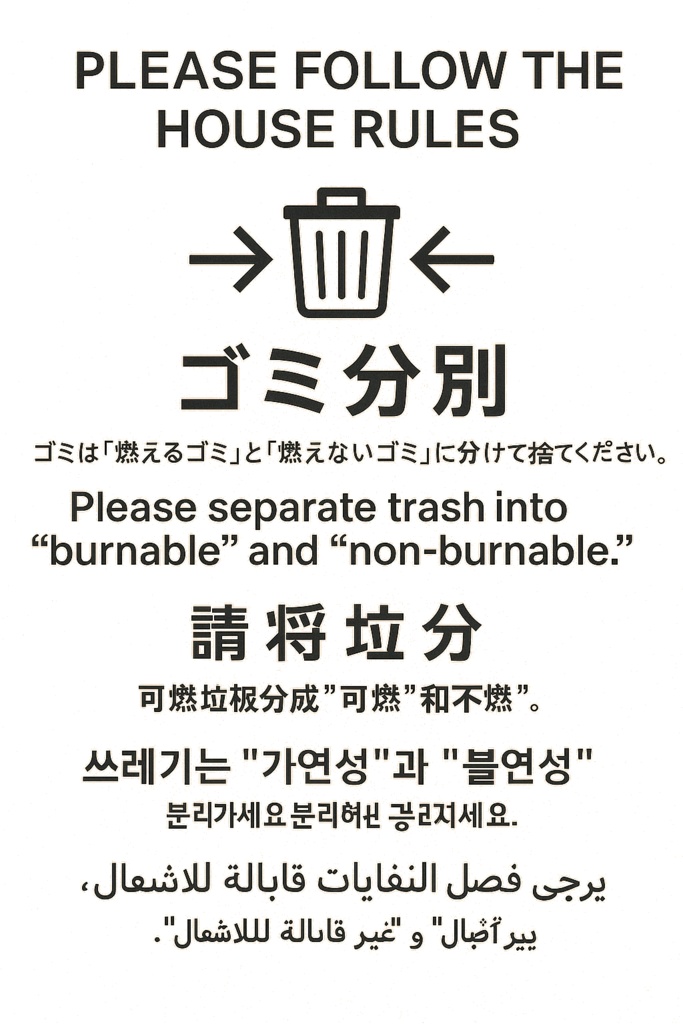 外国人・民泊向けマナーPOPセット【5種×多言語】PNG透過/貼るだけOK!