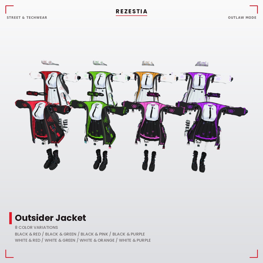 Outsider Jacket - テックウェア系衣装【20アバター対応・VRChat向け3Dモデル】