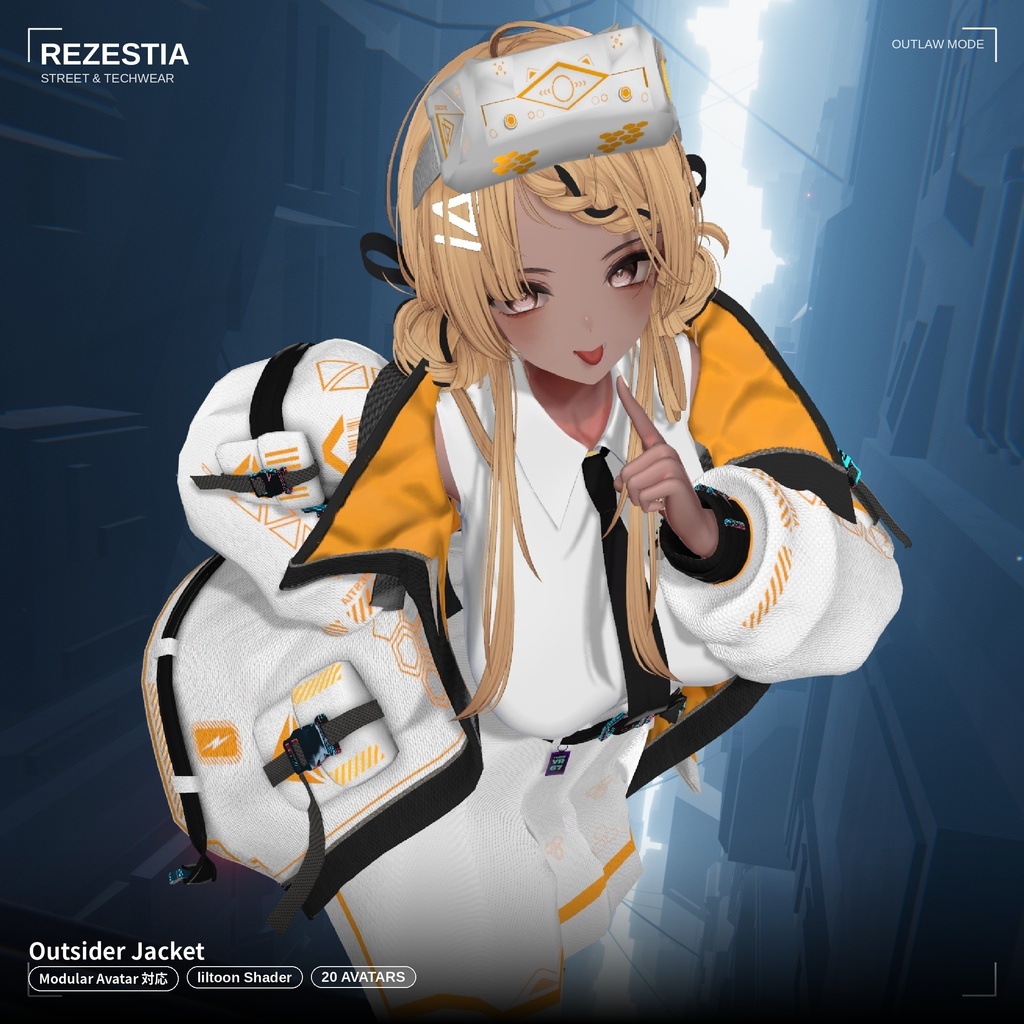 Outsider Jacket - テックウェア系衣装【20アバター対応・VRChat向け3Dモデル】