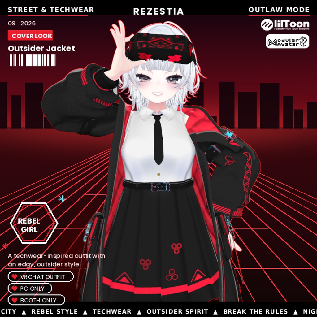 Outsider Jacket - テックウェア系衣装【20アバター対応･VRChat向け3Dモデル】