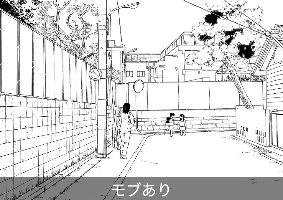 住宅街の通り(モブ付き)