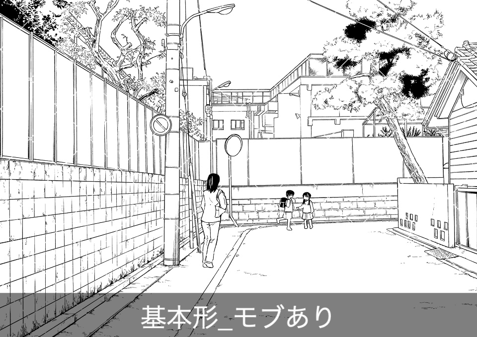 住宅街の通り(モブ付き)