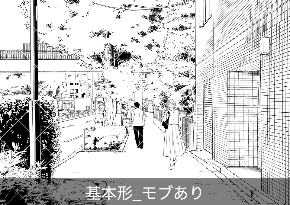 住宅街の大通り(モブ付き)