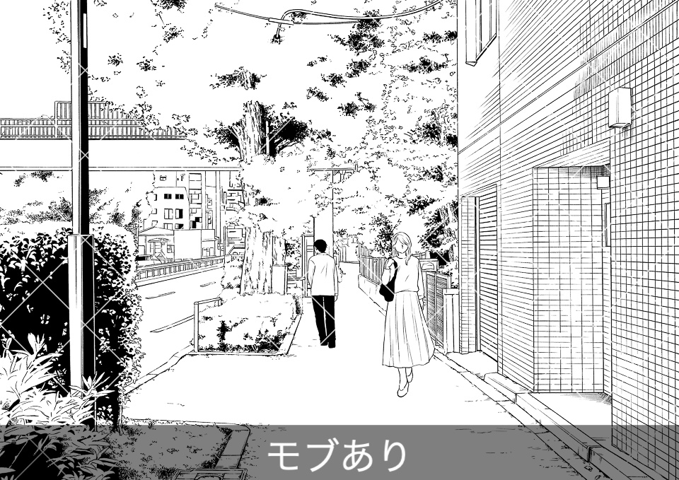 住宅街の大通り(モブ付き)