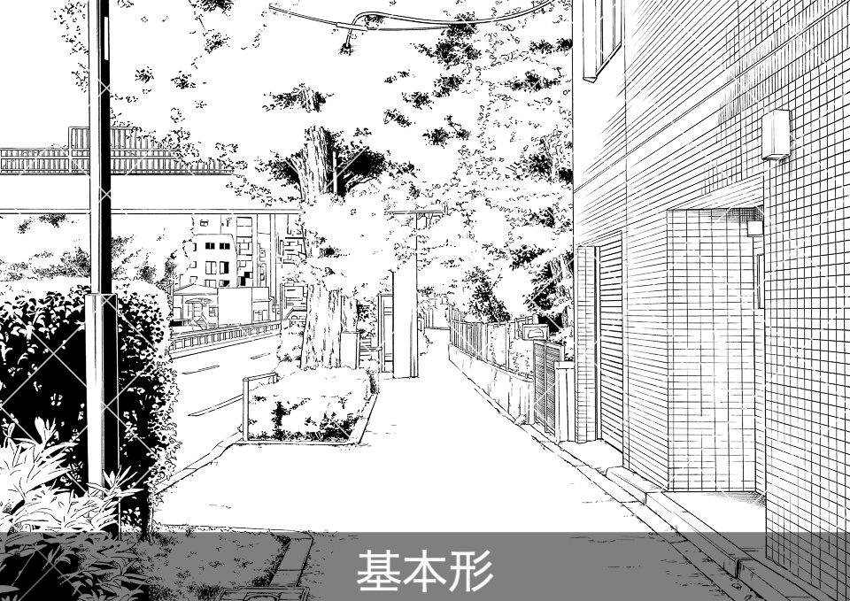 住宅街の大通り(モブ付き)