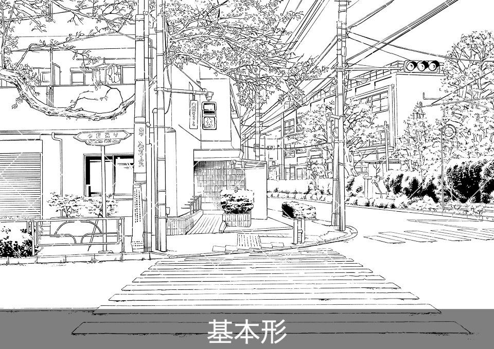 住宅街の横断歩道(モブ付き)