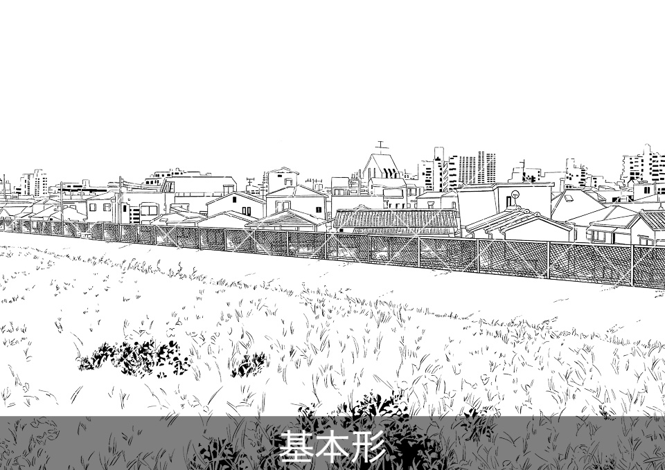 河川敷の土手道(モブ付き)