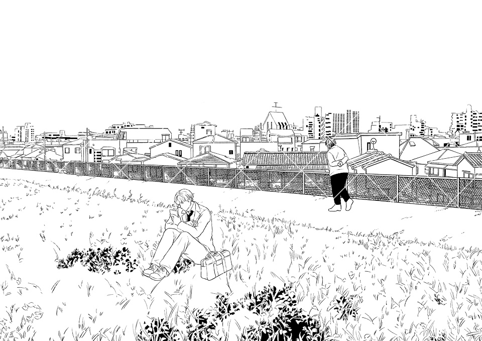 河川敷の土手道（モブ付き）