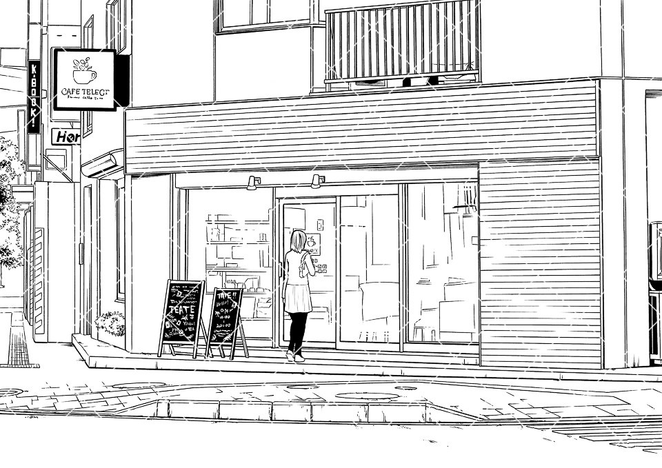 カフェ外観（モブ付き）
