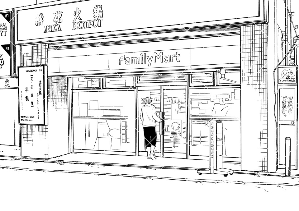 コンビニエンスストア外観２（モブ付き）