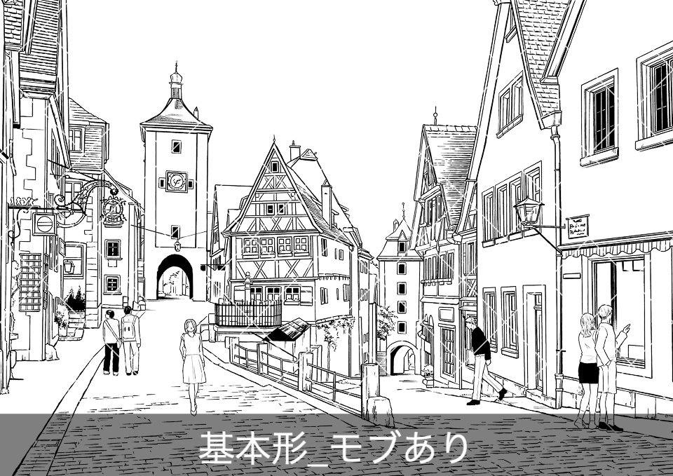 ヨーロッパ・旧市街の通り(モブ付き)