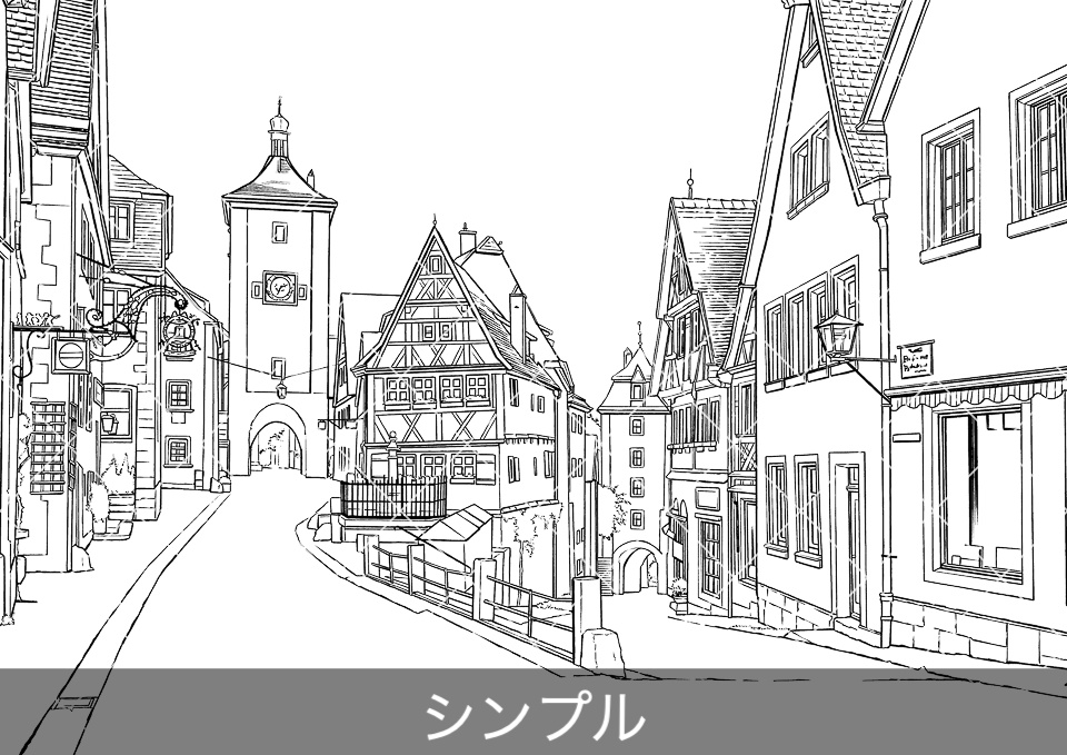 ヨーロッパ・旧市街の通り(モブ付き)