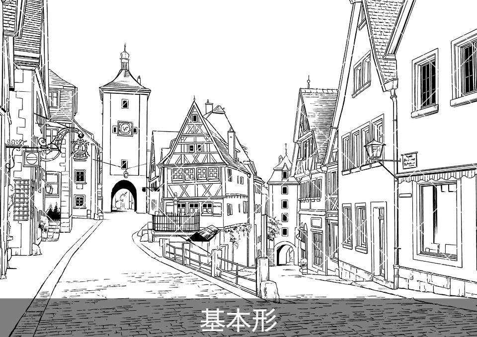 ヨーロッパ・旧市街の通り(モブ付き)