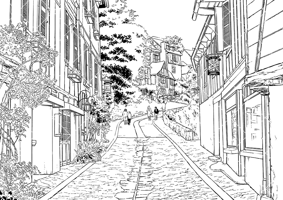 ヨーロッパ・旧市街の通り3(モブ付き)