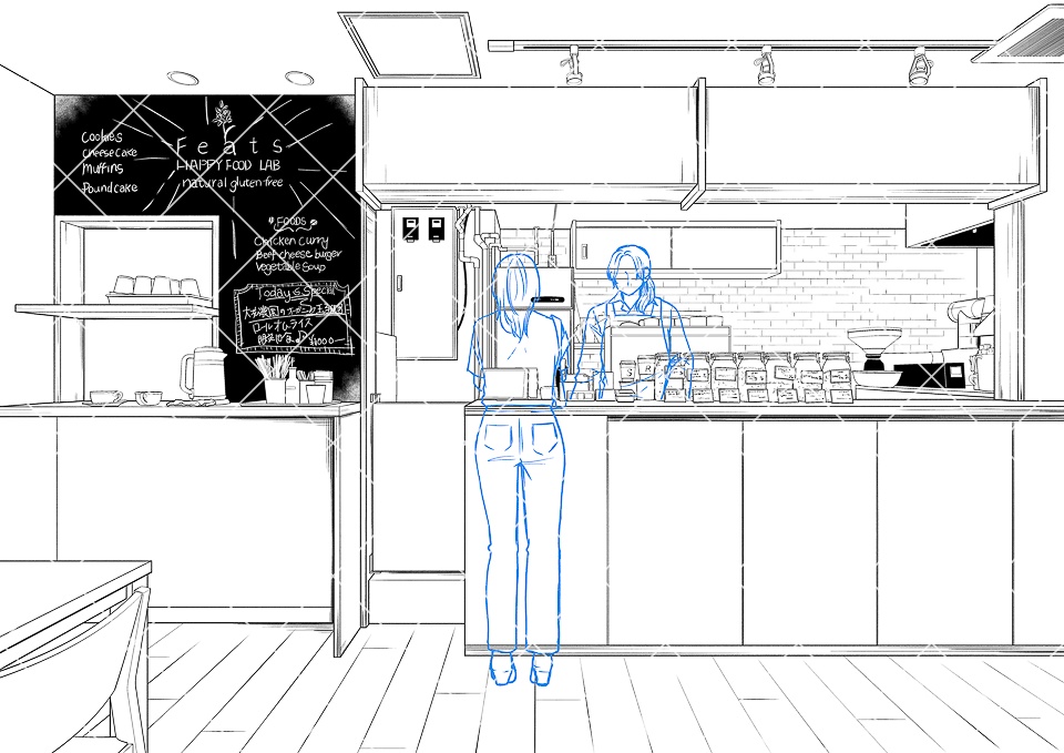 カフェ店内（アタリ付き）