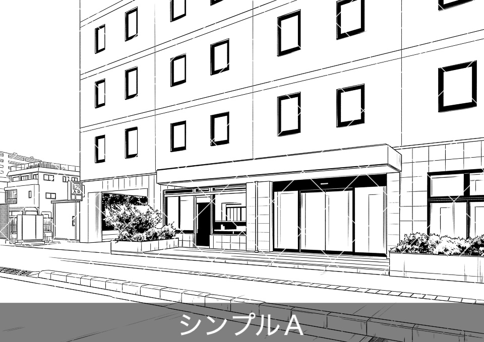 ビジネスホテル外観2(モブ付き)