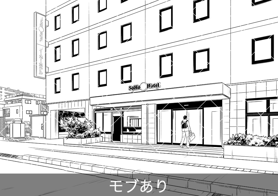 ビジネスホテル外観2(モブ付き)