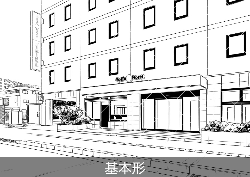 ビジネスホテル外観2(モブ付き)