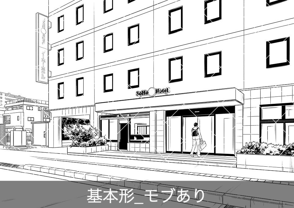 ビジネスホテル外観2(モブ付き)