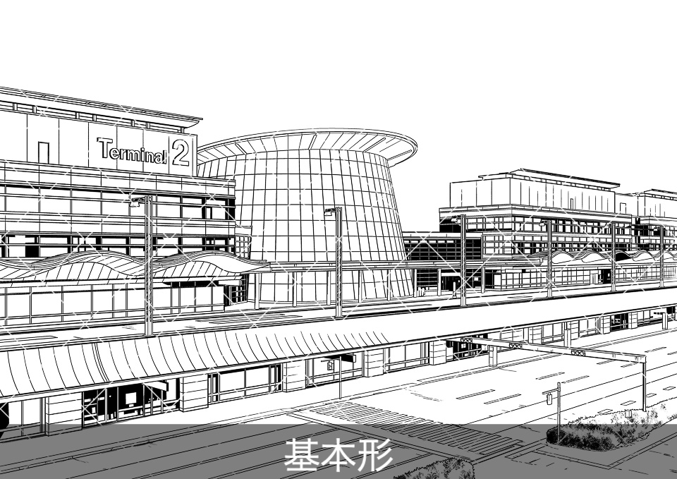 空港の外観(モブ付き)