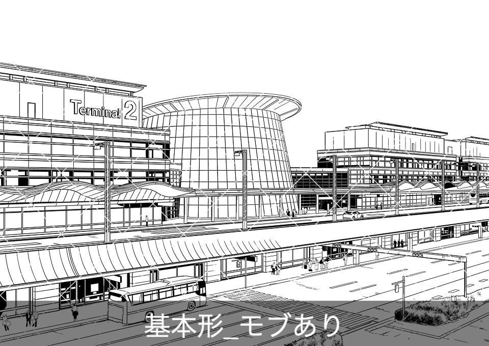 空港の外観(モブ付き)