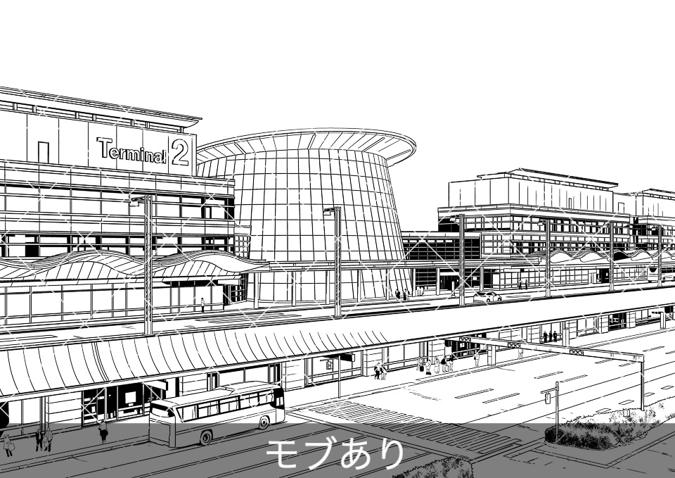 空港の外観(モブ付き)