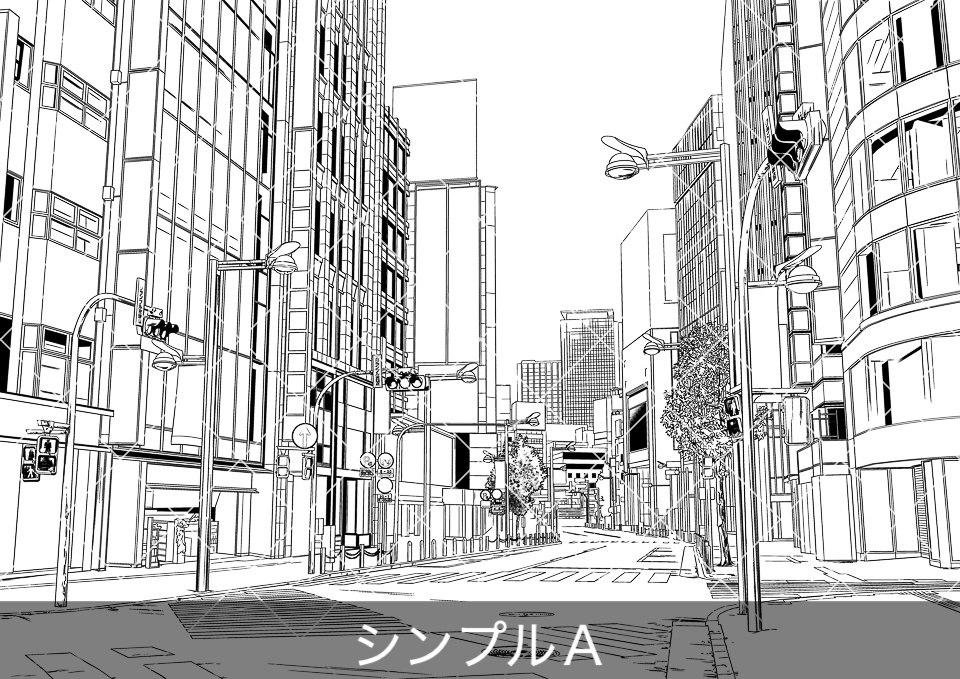 繁華街の大通り5(モブ付き)