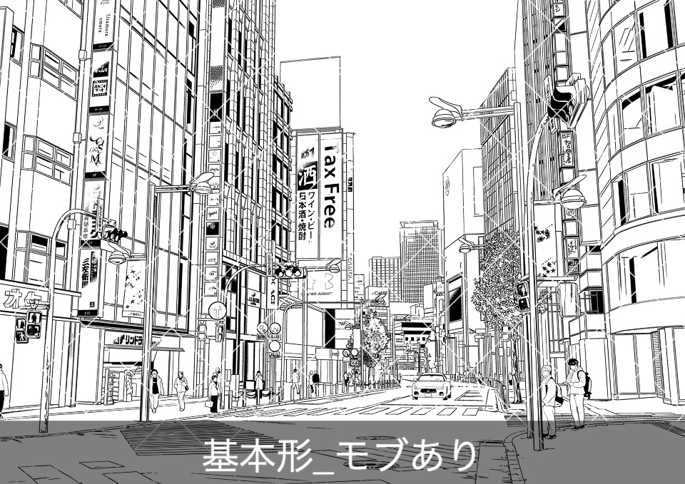 繁華街の大通り5(モブ付き)