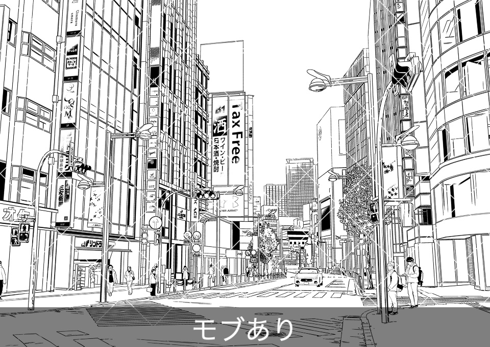 繁華街の大通り5(モブ付き)