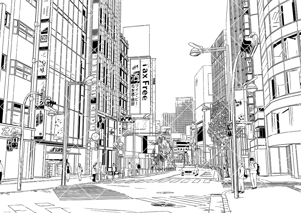 繁華街の大通り５（モブ付き）